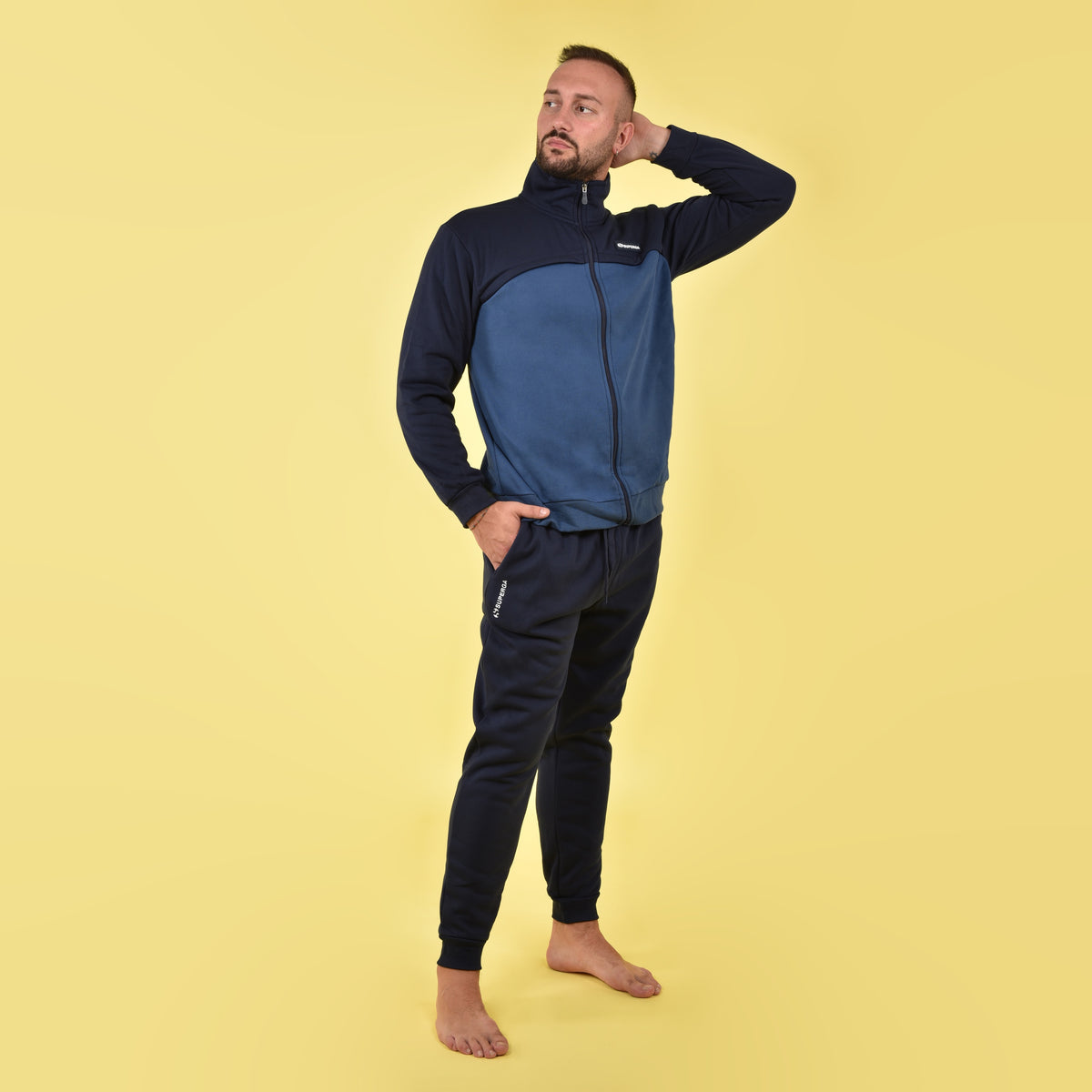 Tuta uomo Superga felpata zip collo alto 22306 navy
