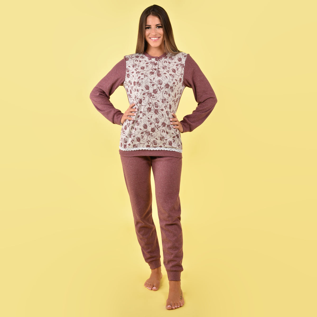 Pigiama donna Biancaluna punto milano con polsini 25043 rosa
