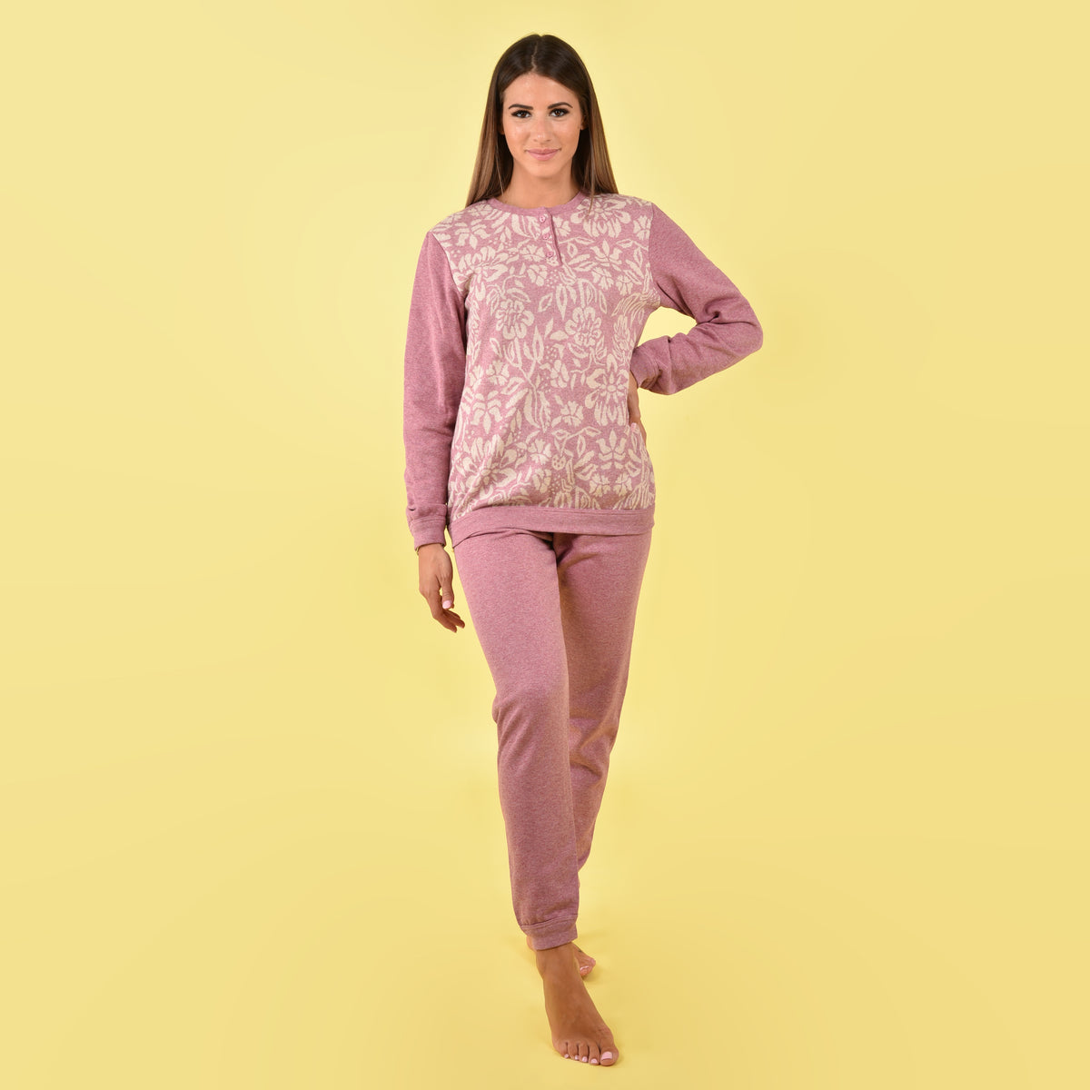 Pigiama donna punto milano Ambro fiori rosa D6509.22