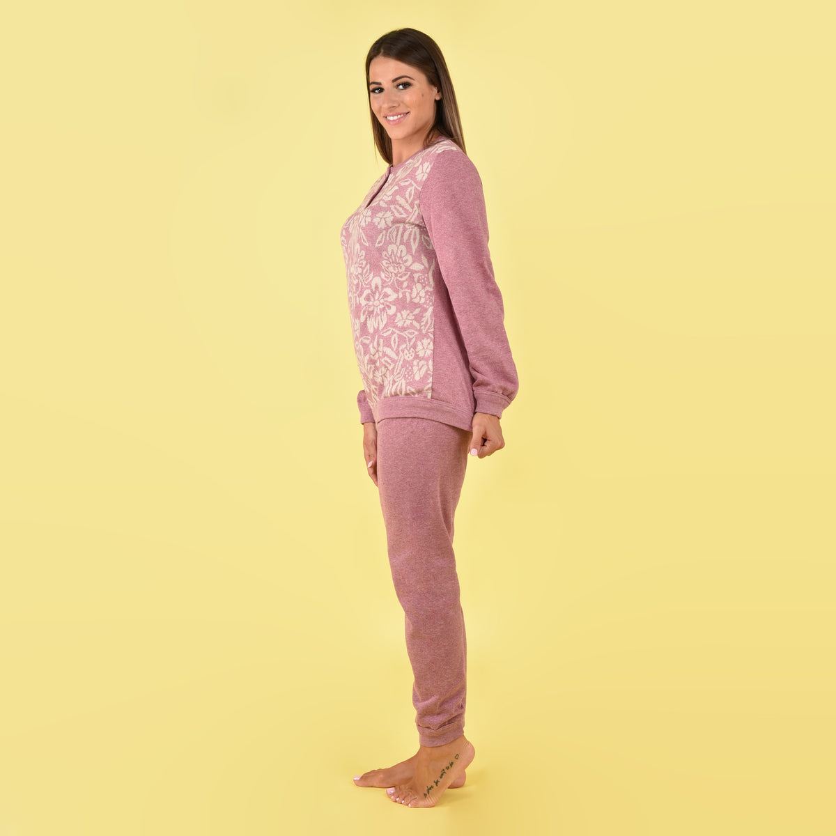 Pigiama donna punto milano Ambro fiori rosa D6509.22