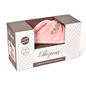 Pantofole punta aperta in ciniglia decoro strass 0059 rosa