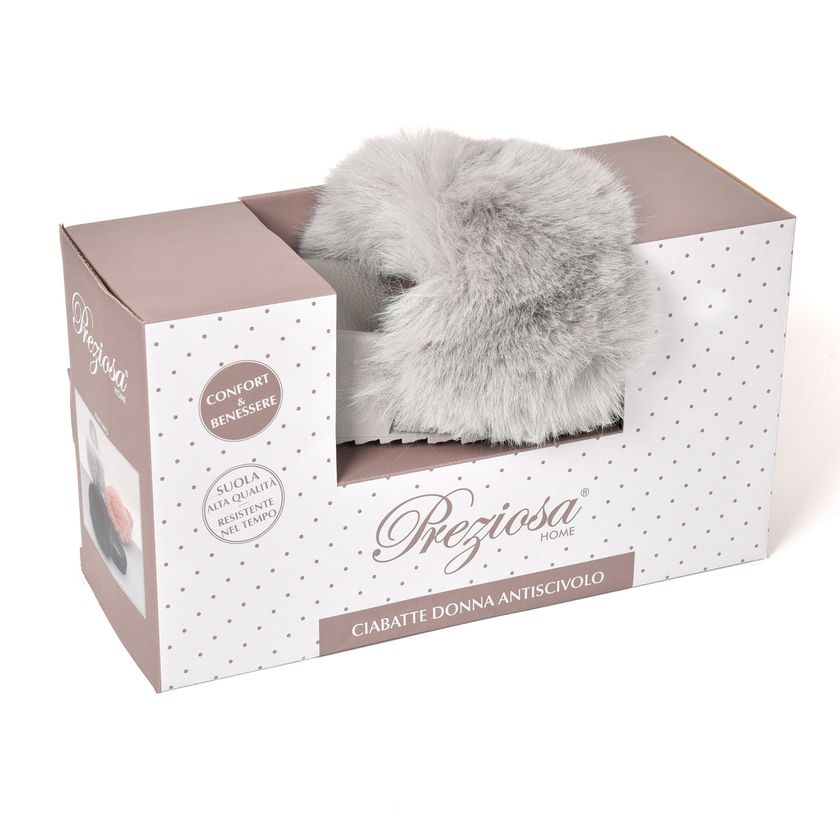 Pantofole donna con fascia di pelliccia soffice Preziosa 0075 grigio