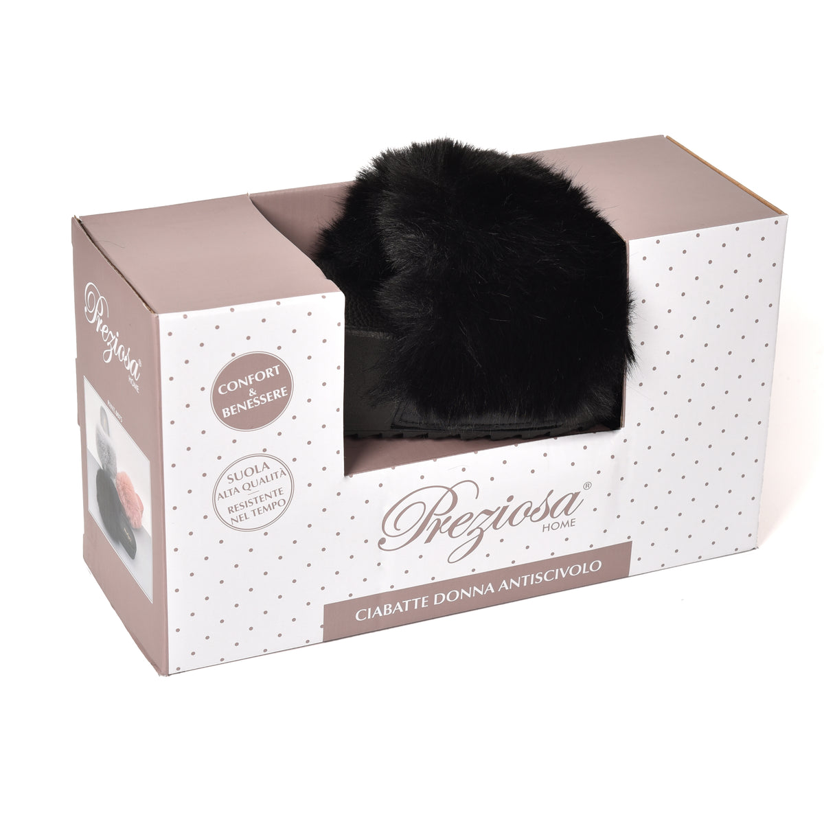 Pantofole donna con fascia di pelliccia soffice Preziosa 0075 nero