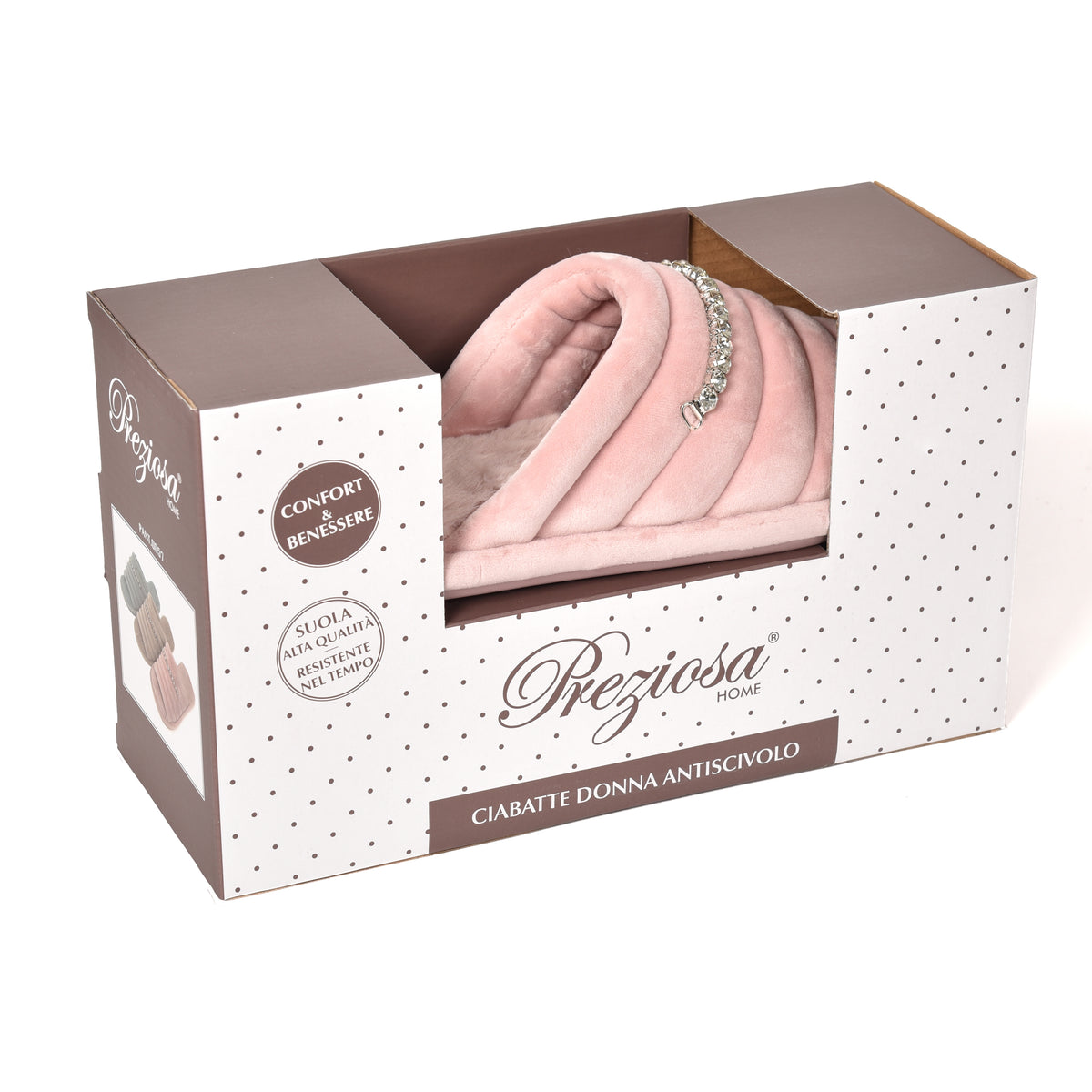 Pantofole punta aperta ciniglia decoro strass Preziosa 0057 rosa