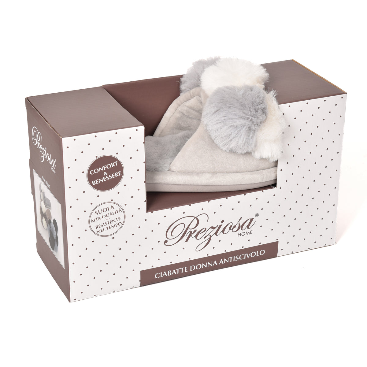 Pantofole con pon pon punta aperta donna grigio Preziosa 0062
