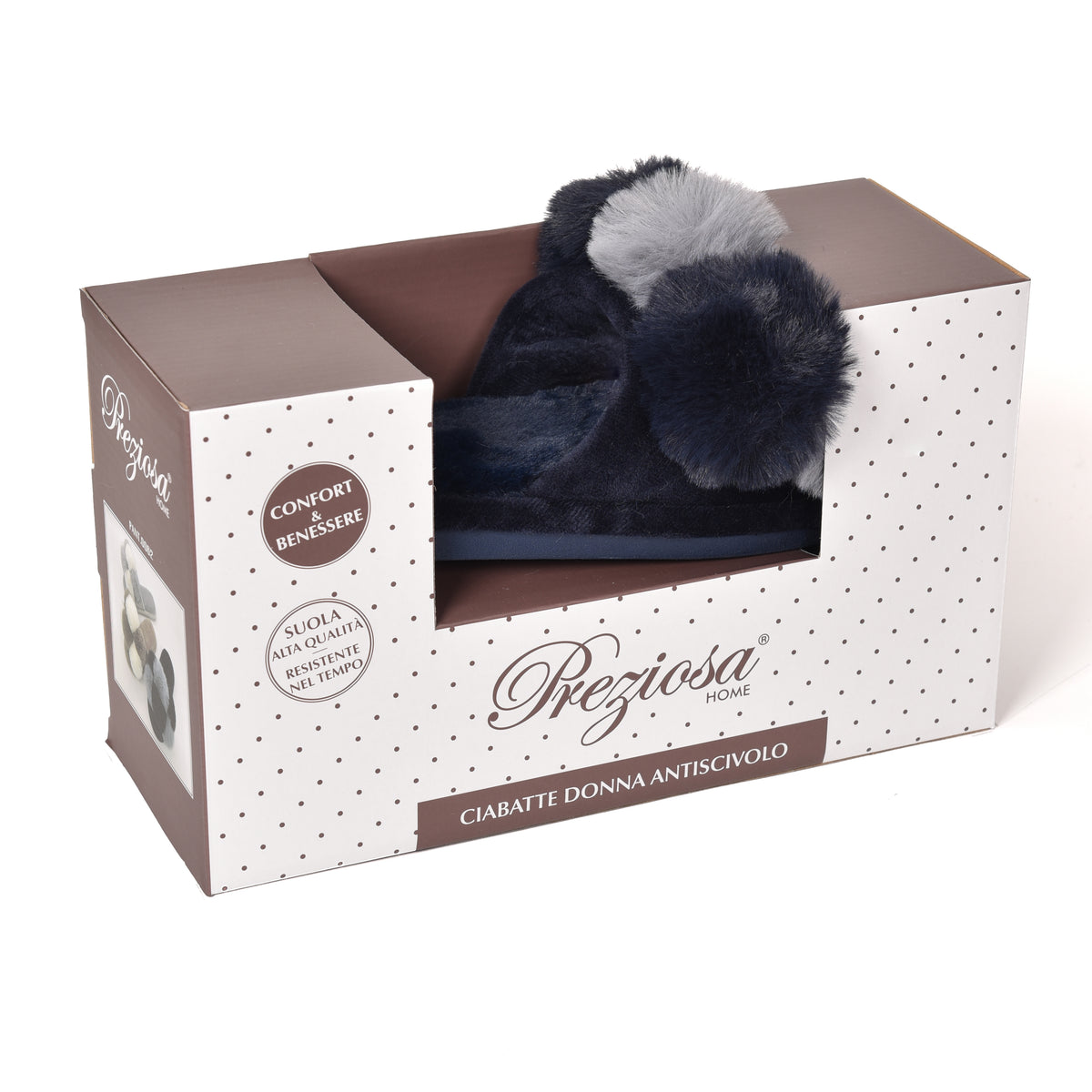 Pantofole con pon pon punta aperta donna blu Preziosa 0062