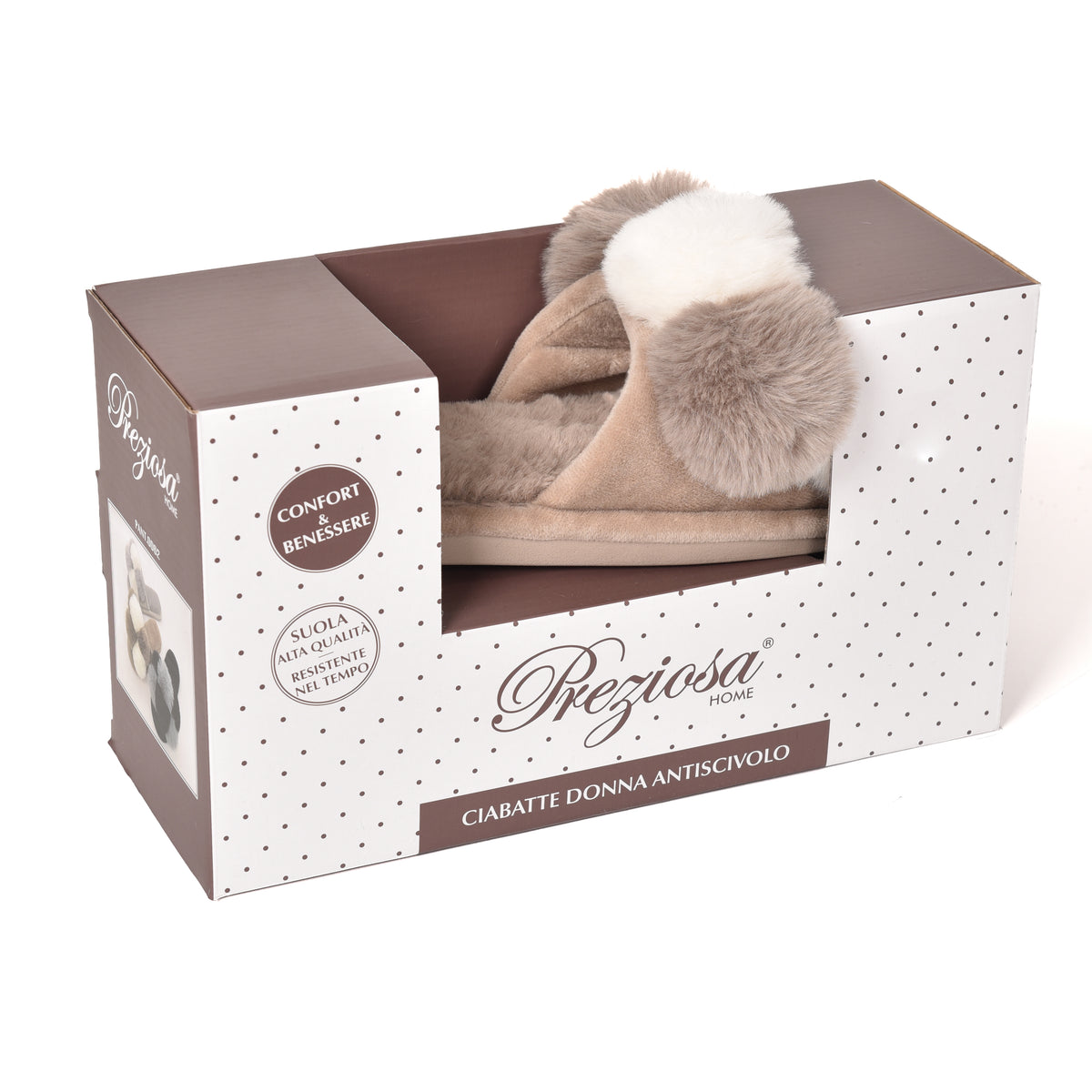 Pantofole con pon pon punta aperta donna visone Preziosa 0062