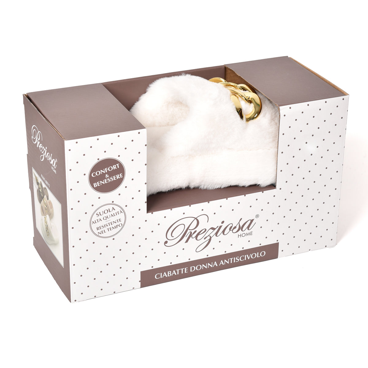 Pantofole con catena punta aperta donna bianco Preziosa 0077