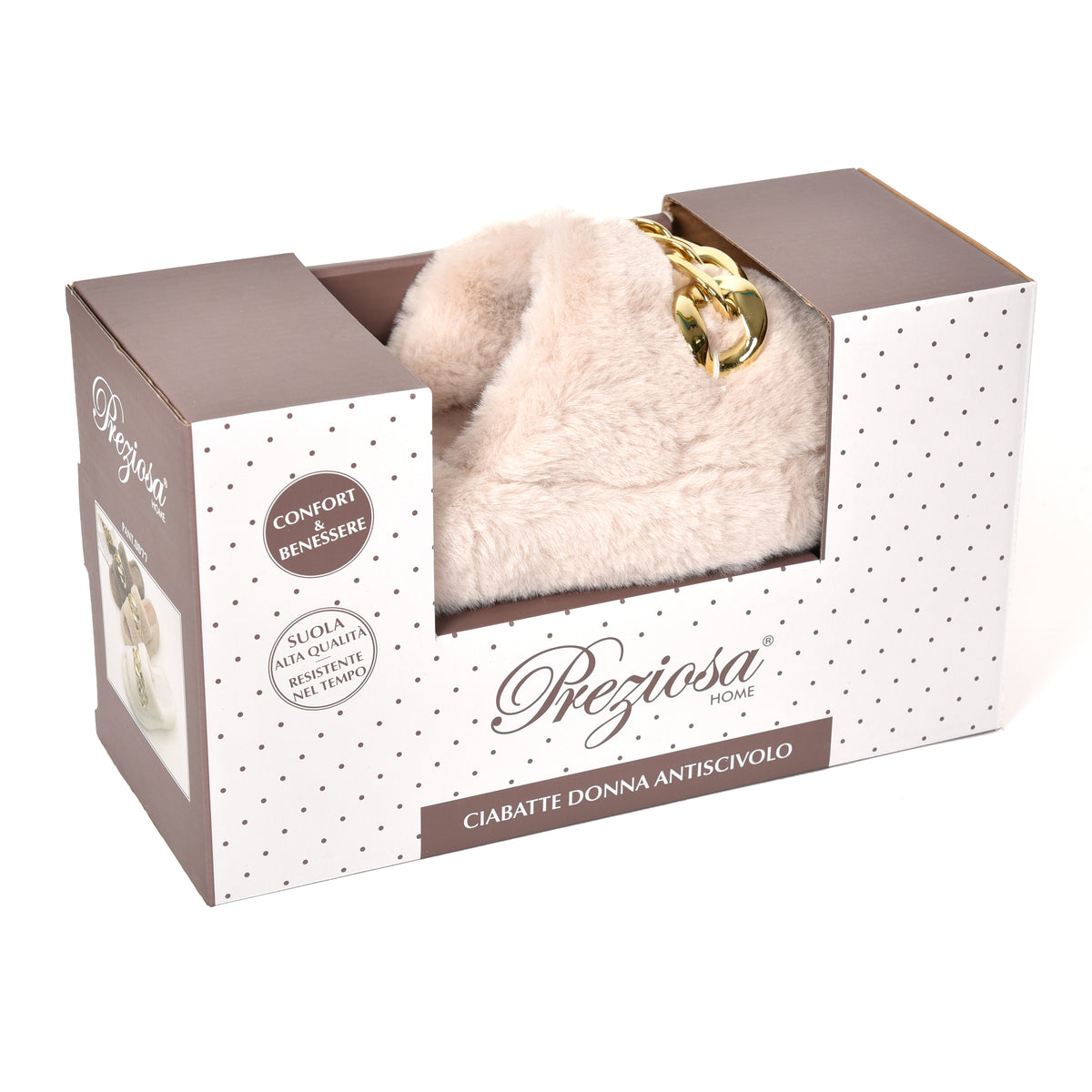 Pantofole con catena punta aperta donna sabbia Preziosa 0077