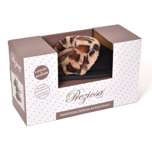 Pantofola chiusa nera bordo leopardato 0050 beige
