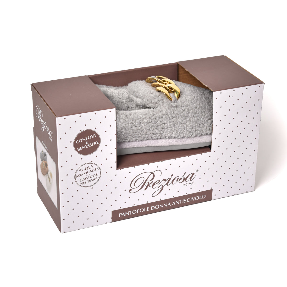 Pantofole tessuto teddy mocassino casa calde catena oro 0071 grigio