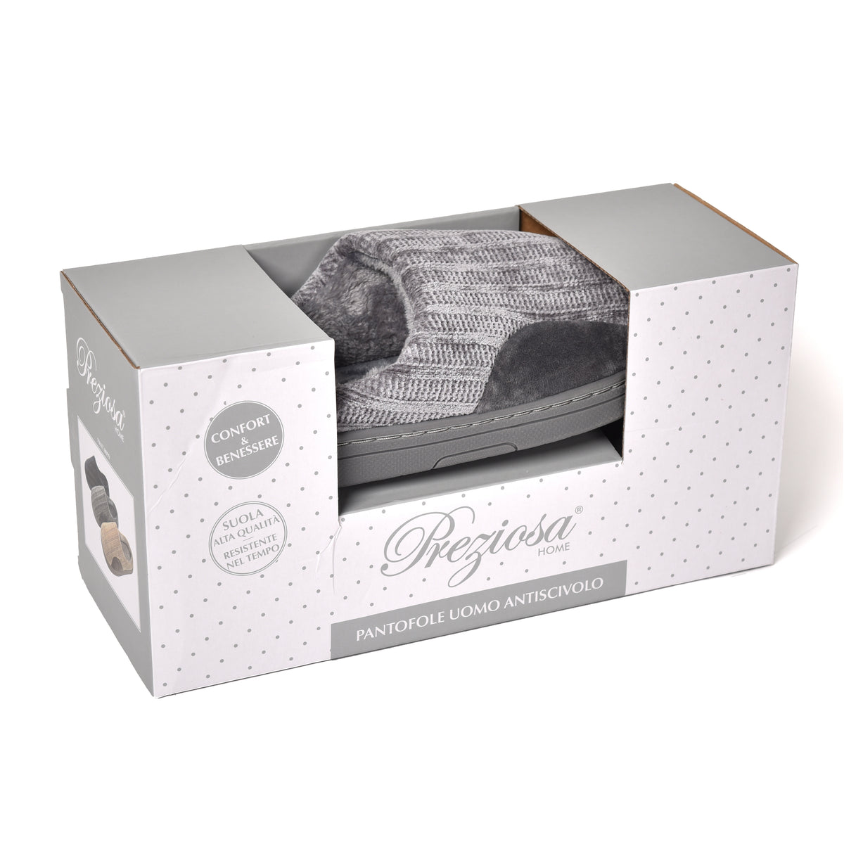 Pantofole uomo invernali calde trama ciniglia grigio Preziosa 0099
