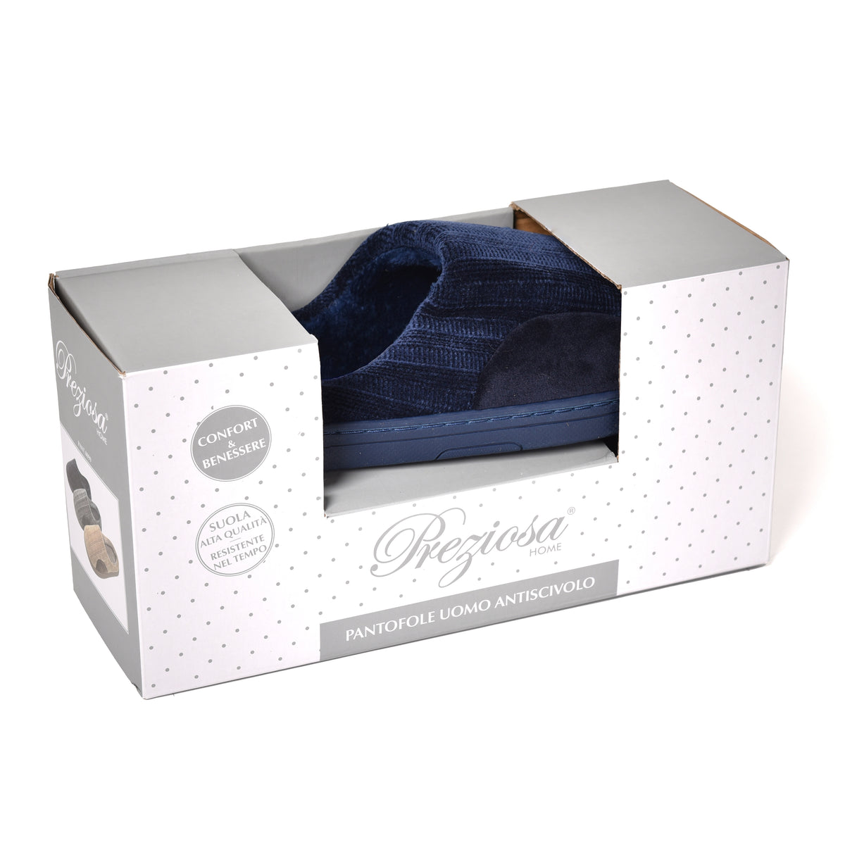 Pantofole uomo invernali calde trama ciniglia blu Preziosa 0099