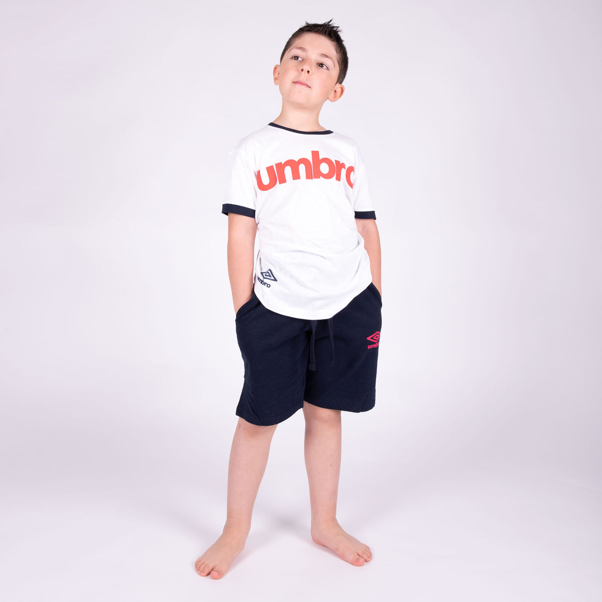 Pigiama cotone bambino ragazzo completo sportivo Umbro 65034 bianco - blu