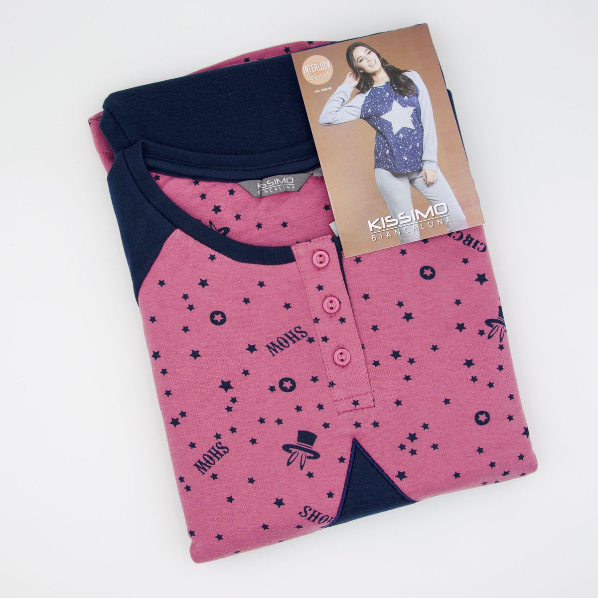 Pigiama donna Biancaluna 3006IN lungo caldo cotone fucsia