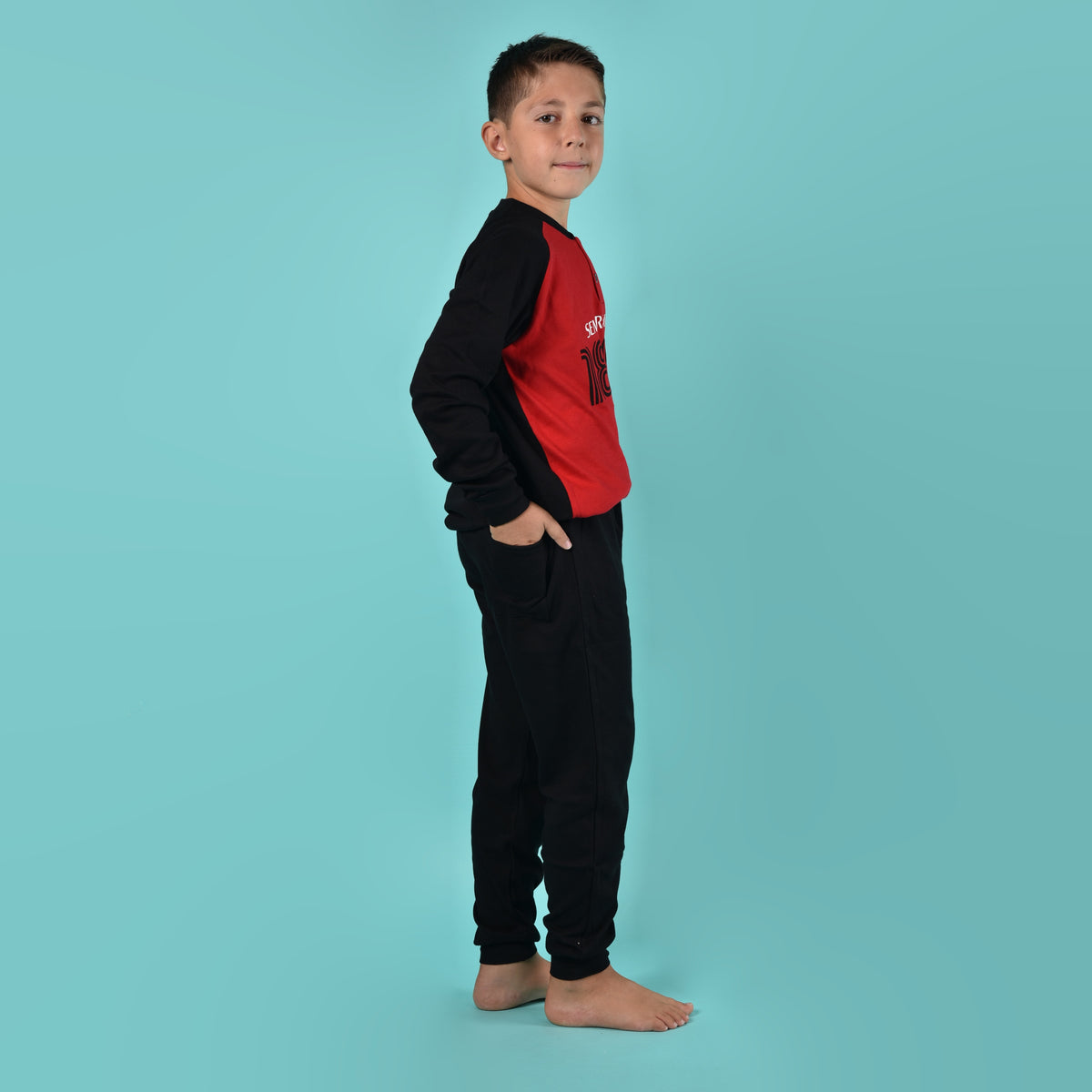 Pigiama bambino AC Milan serafino caldo cotone B2MI15131 nero