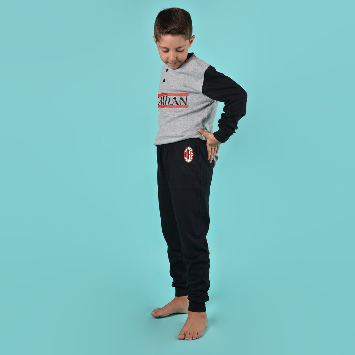 Pigiama bambino AC Milan calcio caldo cotone B2MI15130 grigio
