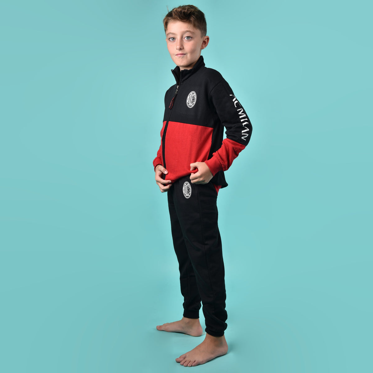 Pigiama con zip a collo alto cotone felpato Milan B2MI15133 rosso