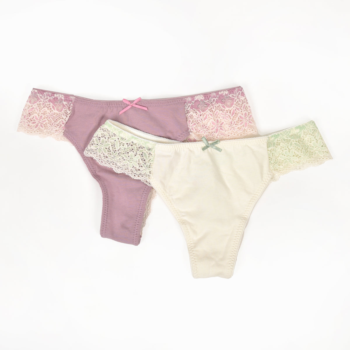 Perizoma Jadea 6330 lavanda e menta in cotone elasticizzato con pizzo 2pz