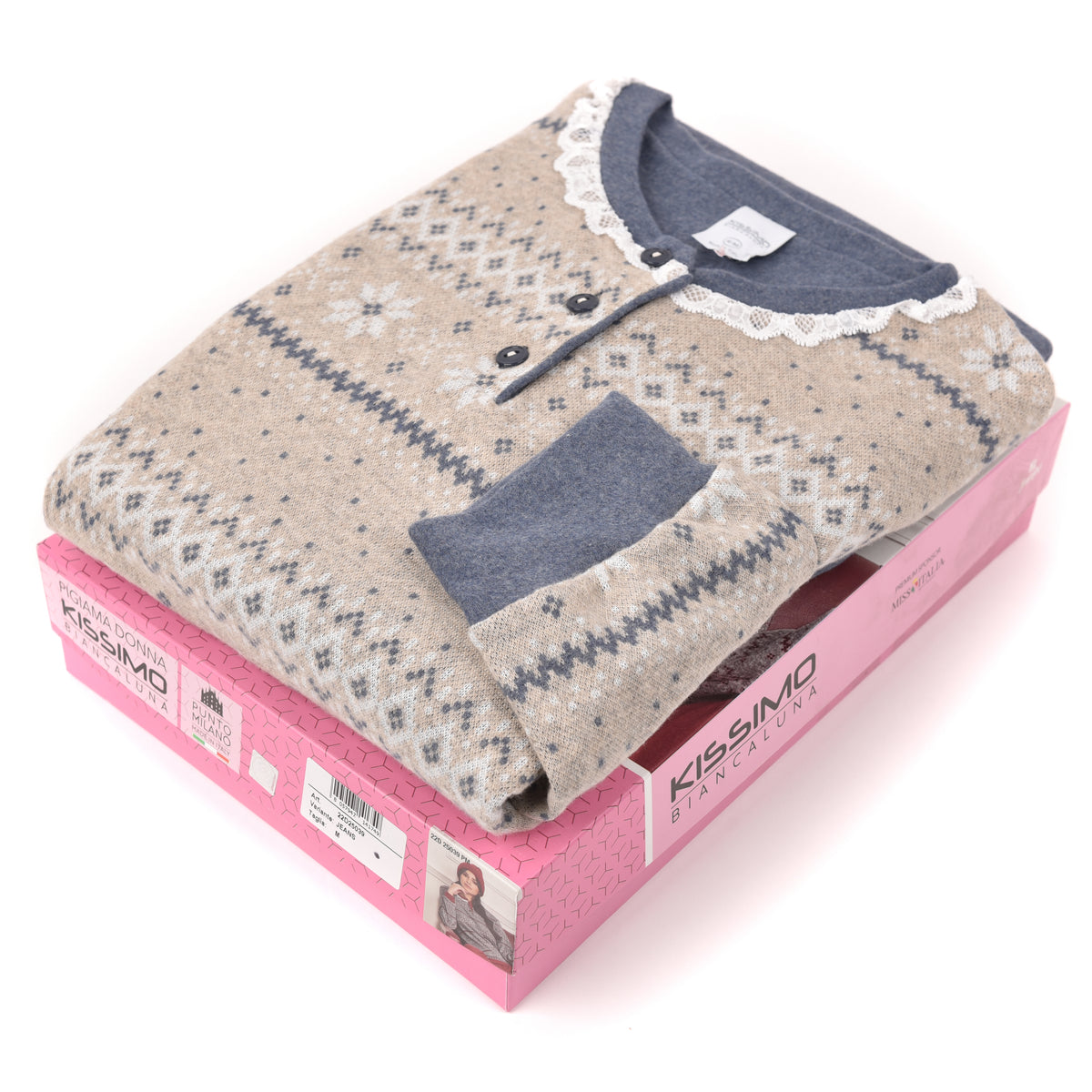 Pigiama donna Biancaluna punto milano fiocchi di neve 25039 jeans