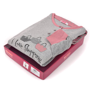 Pigiama donna caldo cotone grigio e rosa malva Ambro D6018.22