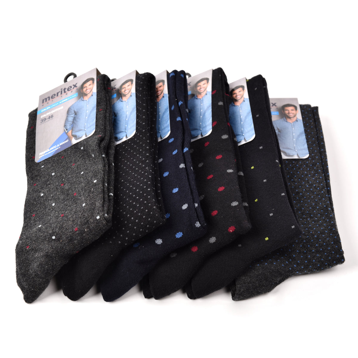 Calze uomo lunghe caldo cotone Meritex 1236 pois 6 paia