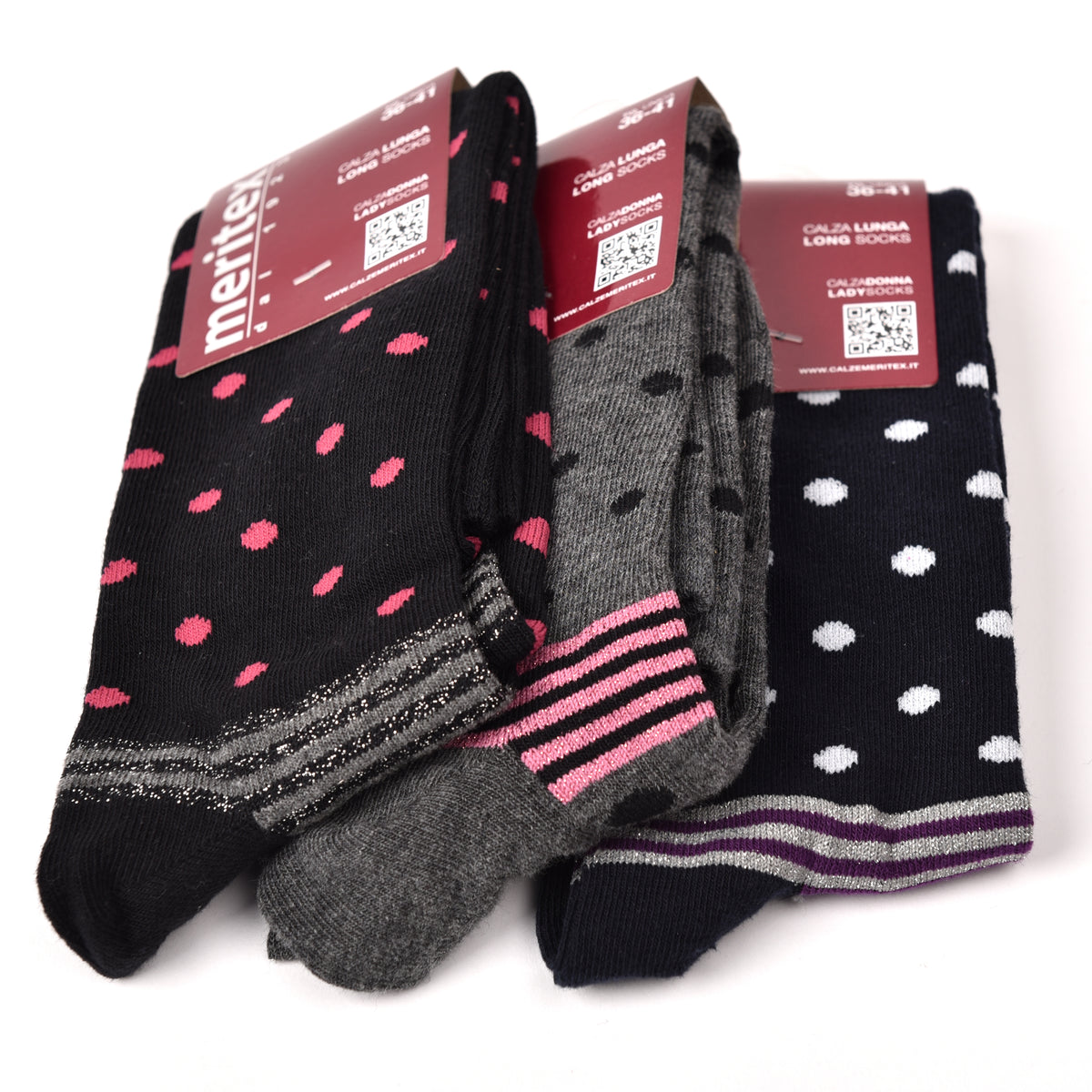 Calze lunghe gambaletto caldo cotone Meritex 6584A 3 paia