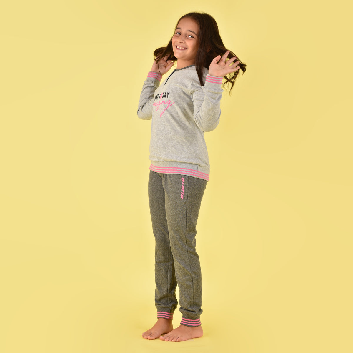 Pigiama bambina ragazza Lotto LP2062 caldo cotone grigio