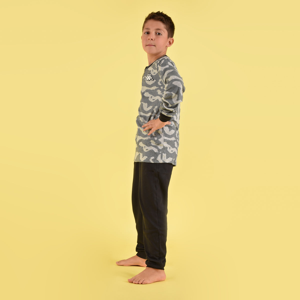 Pigiama bimbo ragazzo Kappa caldo cotone nero grigio 22106