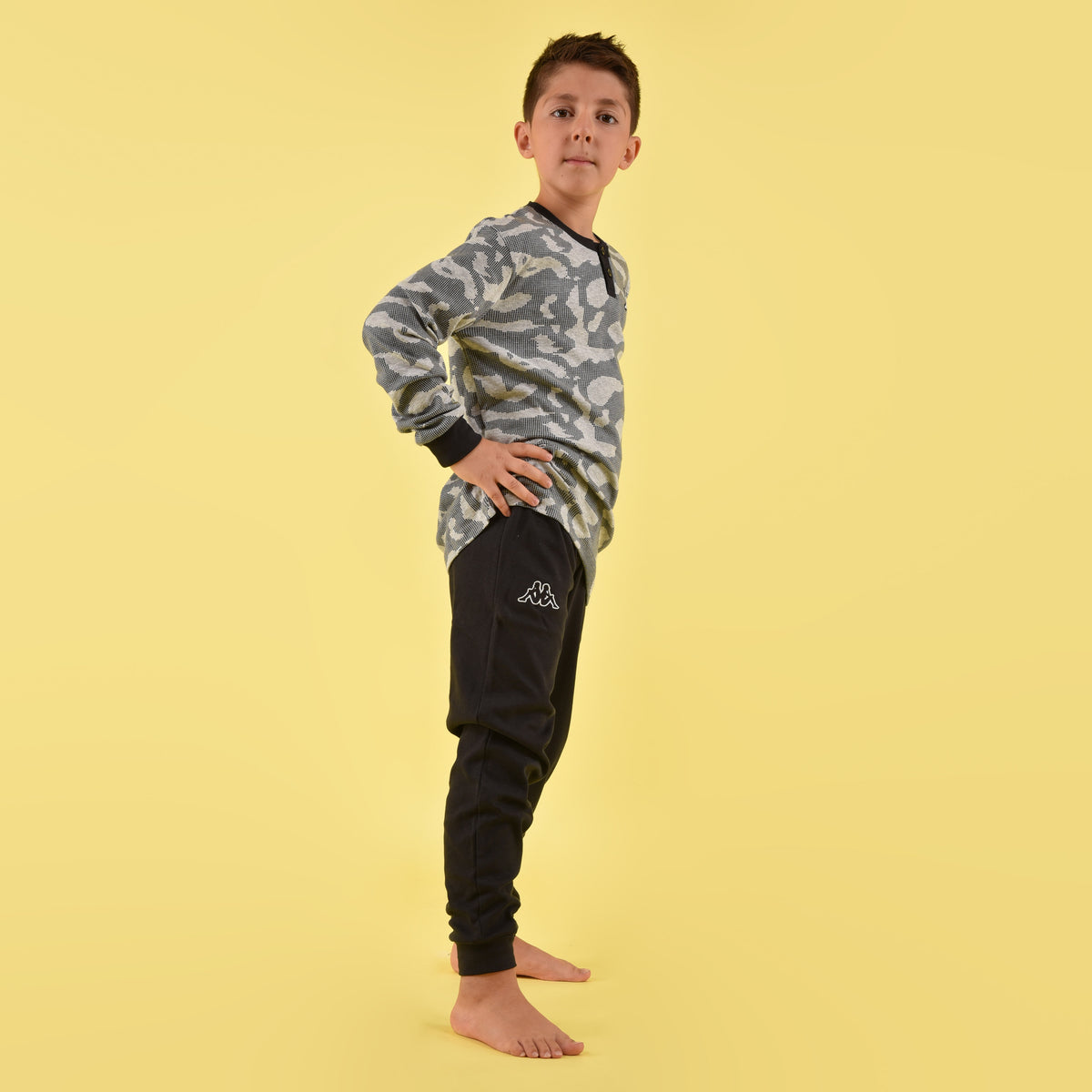 Pigiama bimbo ragazzo Kappa caldo cotone nero grigio 22106