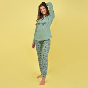 Pigiama donna Ambro caldo cotone D6005.22 salvia