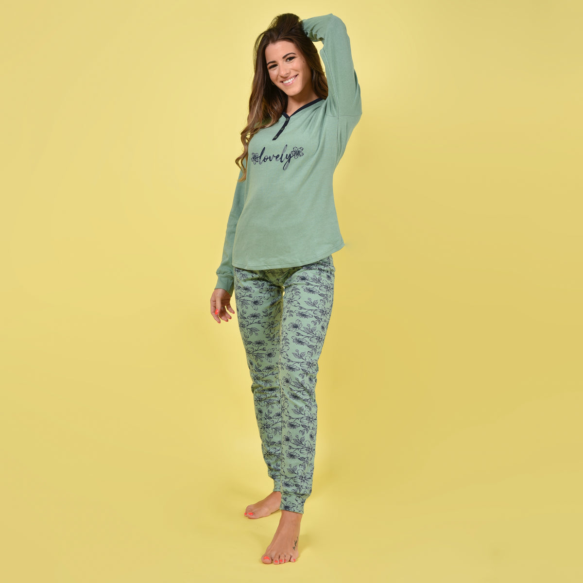 Pigiama donna Ambro caldo cotone D6005.22 salvia
