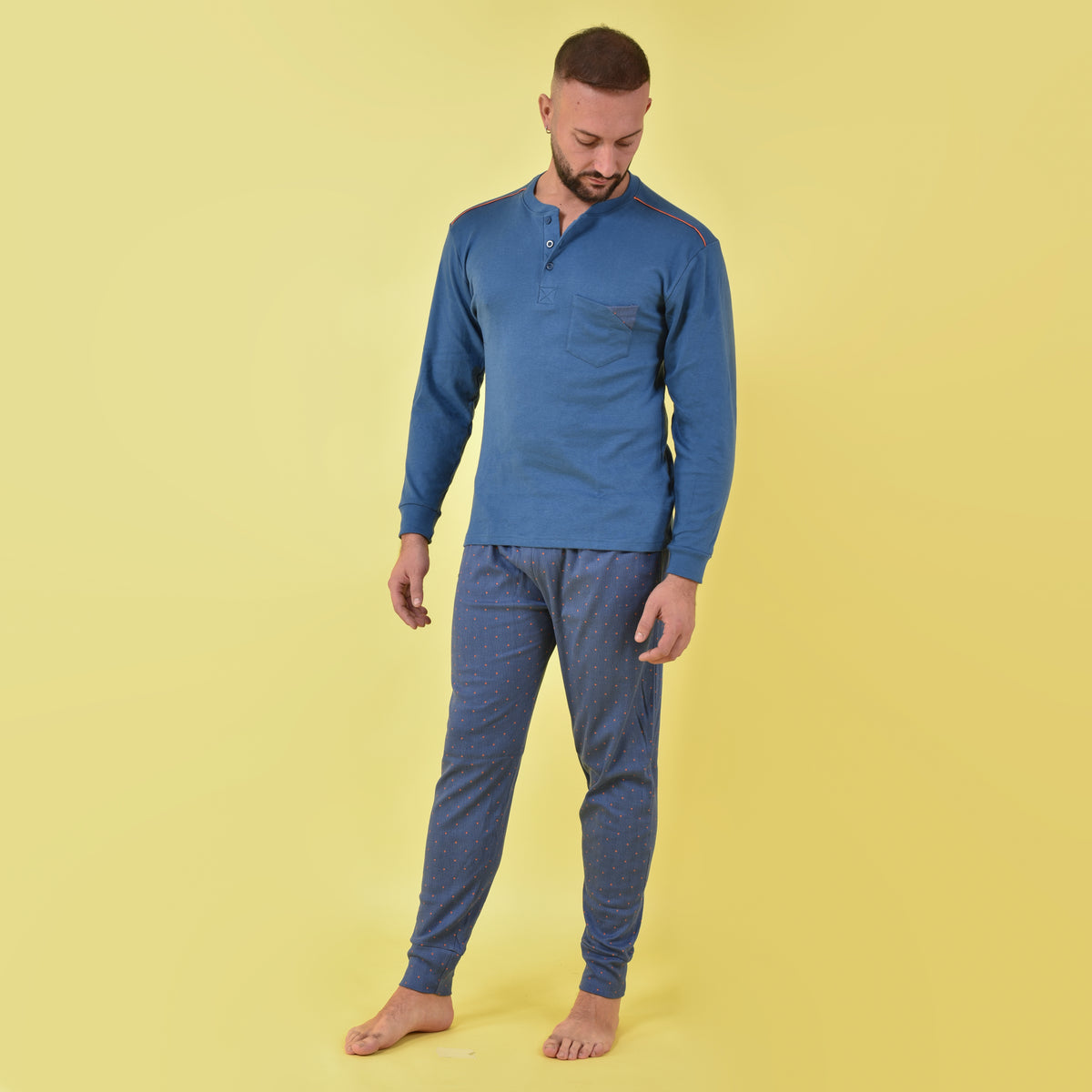 Pigiama uomo caldo cotone invernale Karelpiù SE3425 jeans