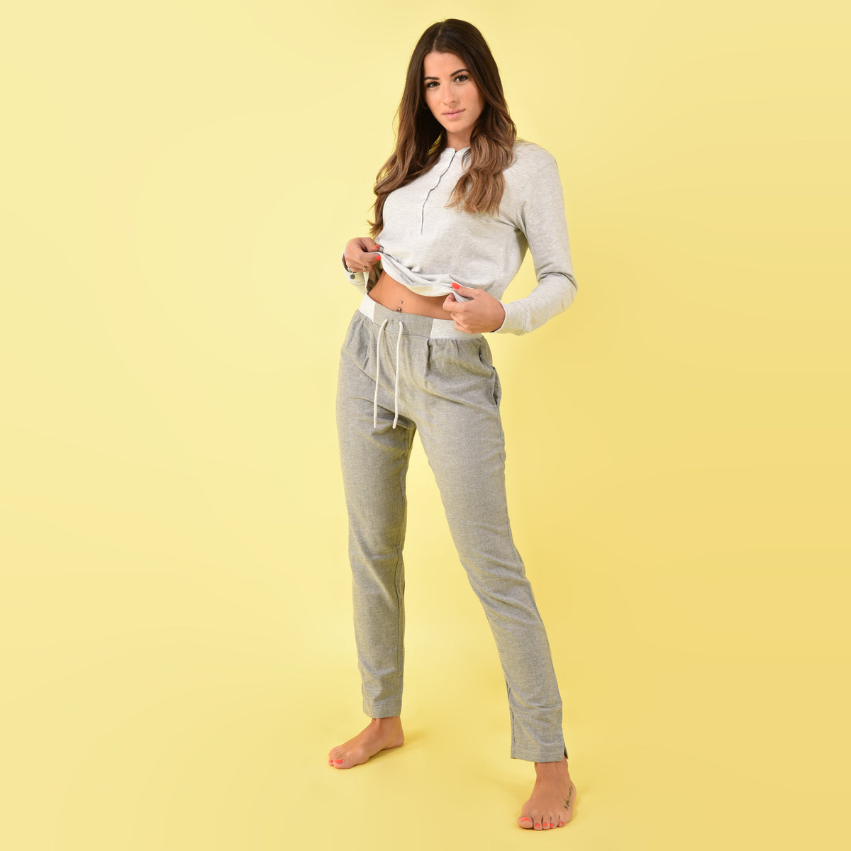 Pigiama donna Jadea caldo cotone completo casa 5161 grigio