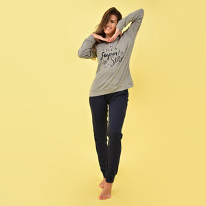 Pigiama donna caldo cotone con polsini Ambro D6013.22 grigio