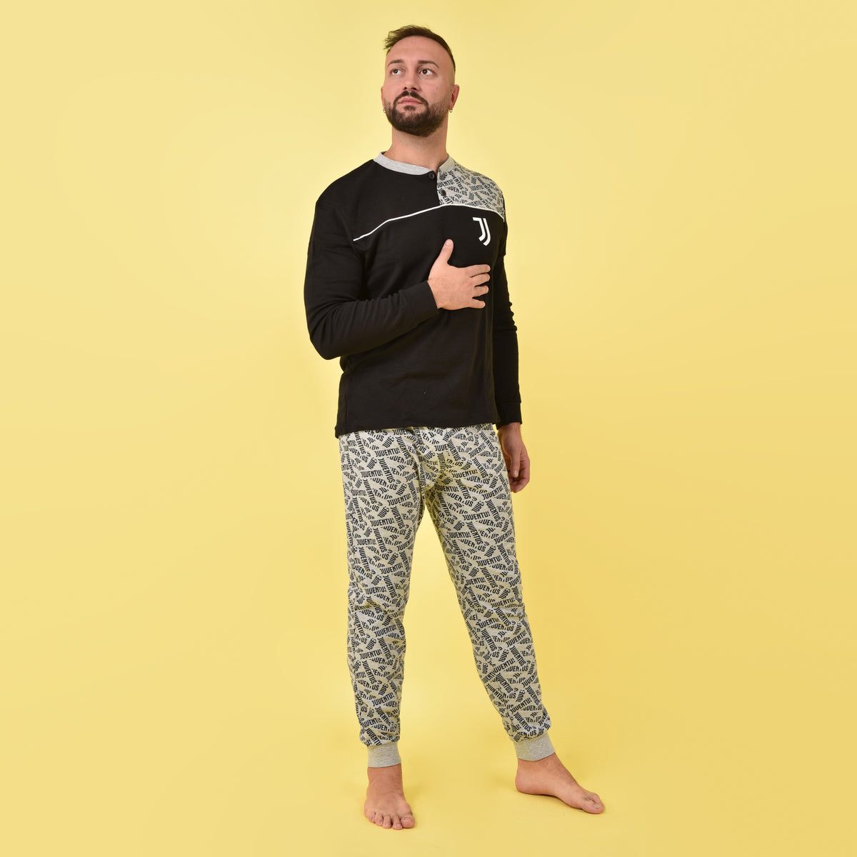 Pigiama uomo caldo cotone Juventus ufficiale FC sportivo B2JU14130 nero