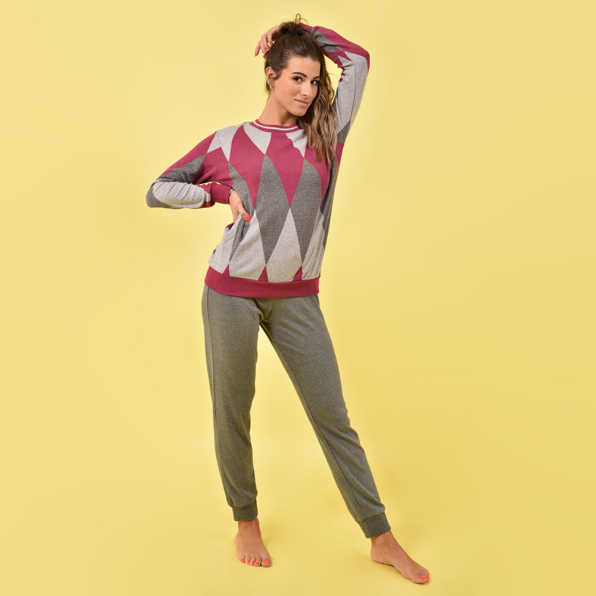 Pigiama donna invernale rombi Jadea 5166 antracite