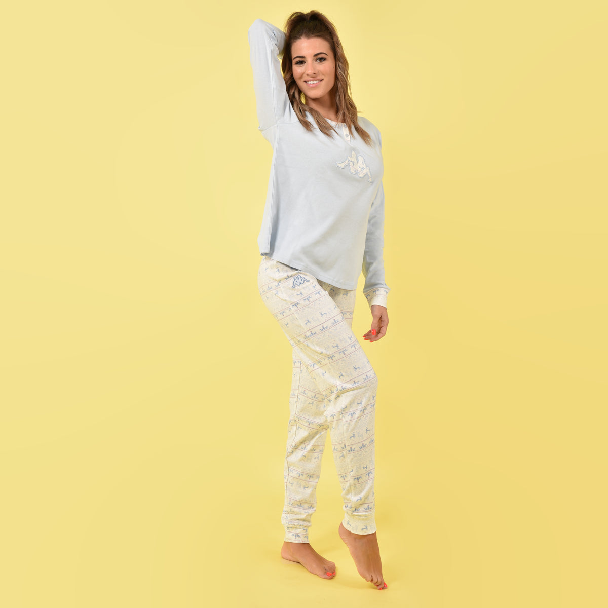 Pigiama donna invernale Kappa KWW22211 caldo cotone celeste