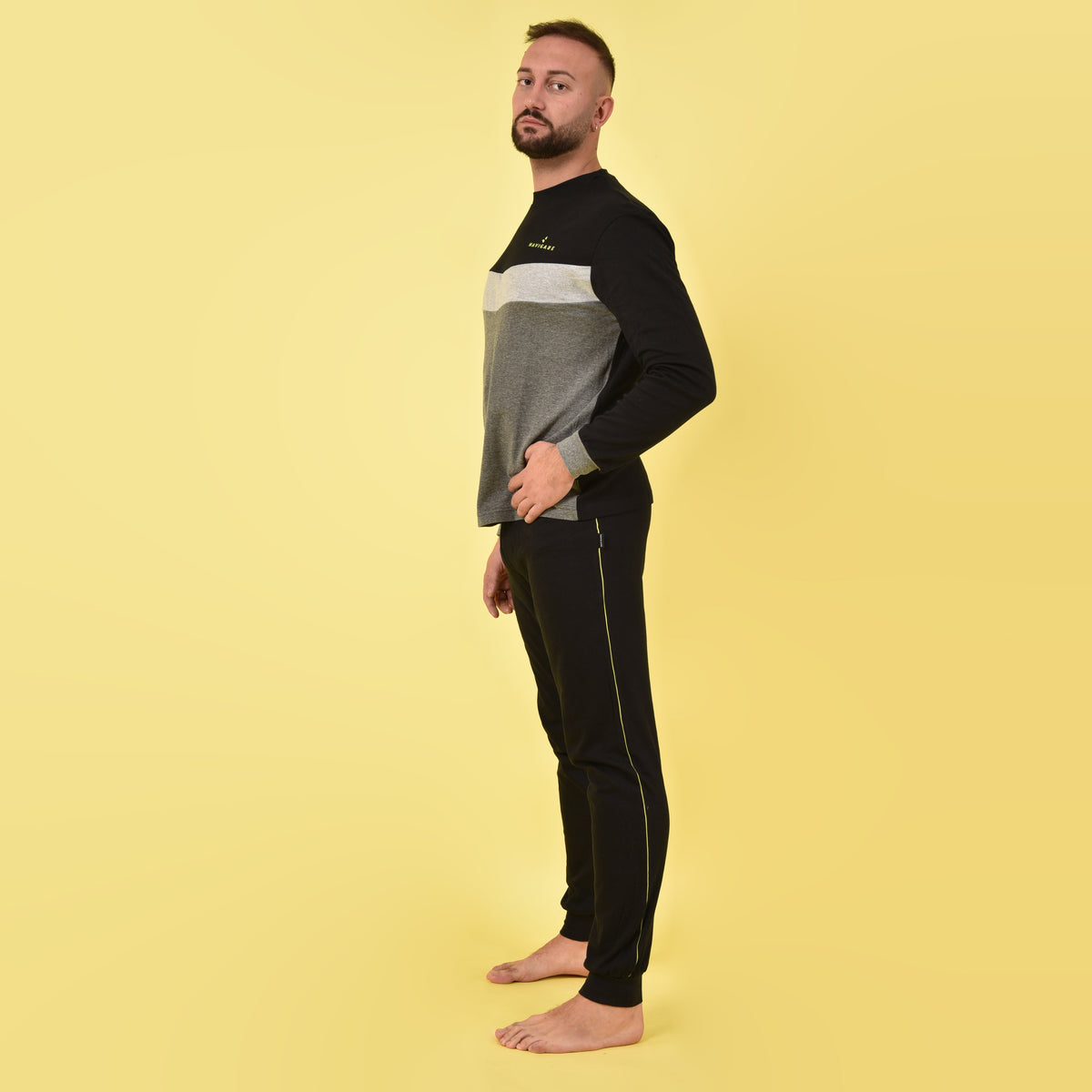 Pigiama uomo caldo cotone interlock Navigare sportivo nero B2141358