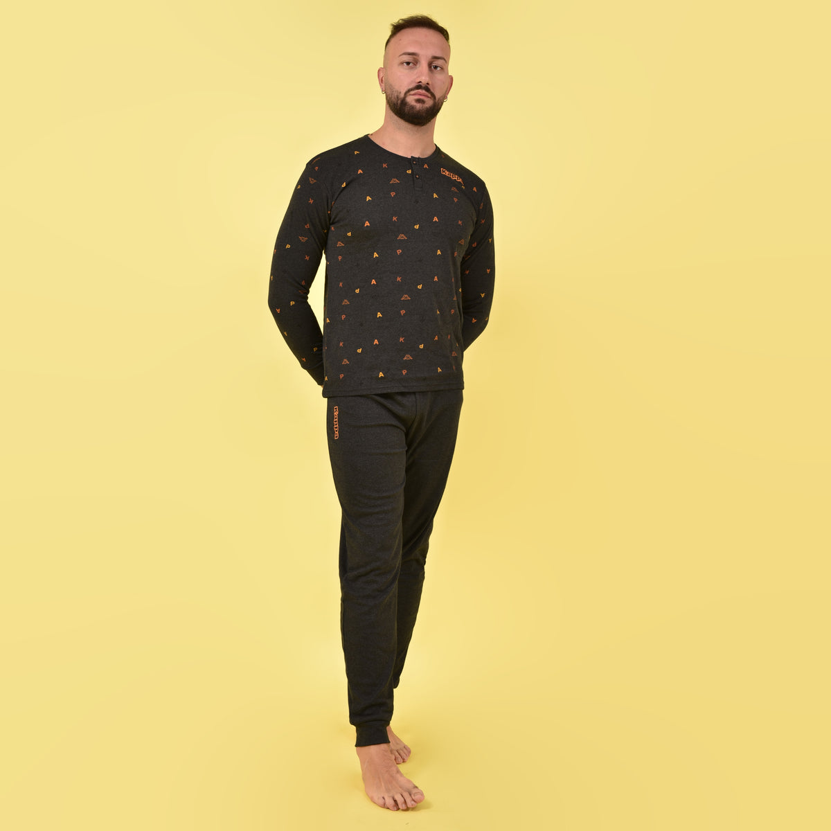 Pigiama uomo invernale Kappa KMW22119 caldo cotone antracite arancione