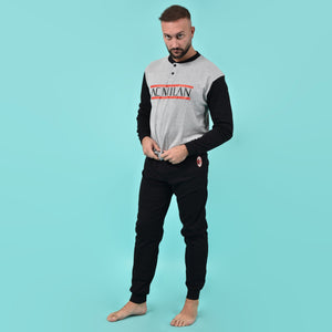Pigiama uomo AC Milan serafino caldo cotone B2MI14130 grigio melange