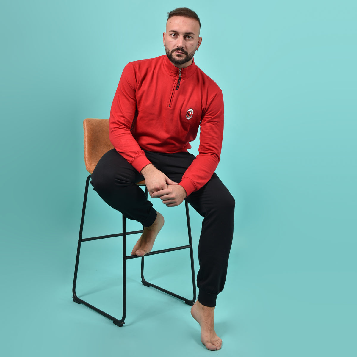 Pigiama uomo stile tuta Milan cotone felpato B2MI14132 rosso