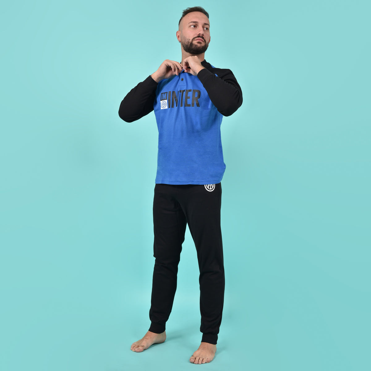 Pigiama uomo Inter B2IN14130 caldo cotone interlock nero