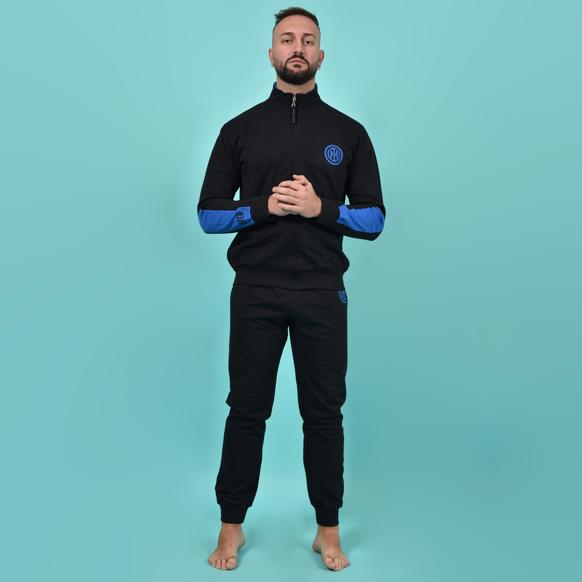 Pigiama uomo Inter ufficiale cotone felpato B2IN14133 nero