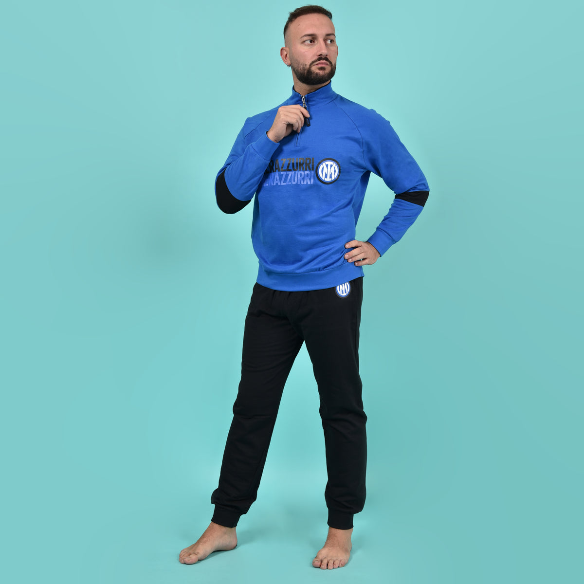 Pigiama uomo Inter ufficiale cotone felpato B2IN14132 royal