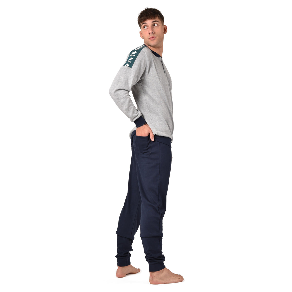 Pigiama uomo Lotto LP4064 in caldo cotone con polsini grigio