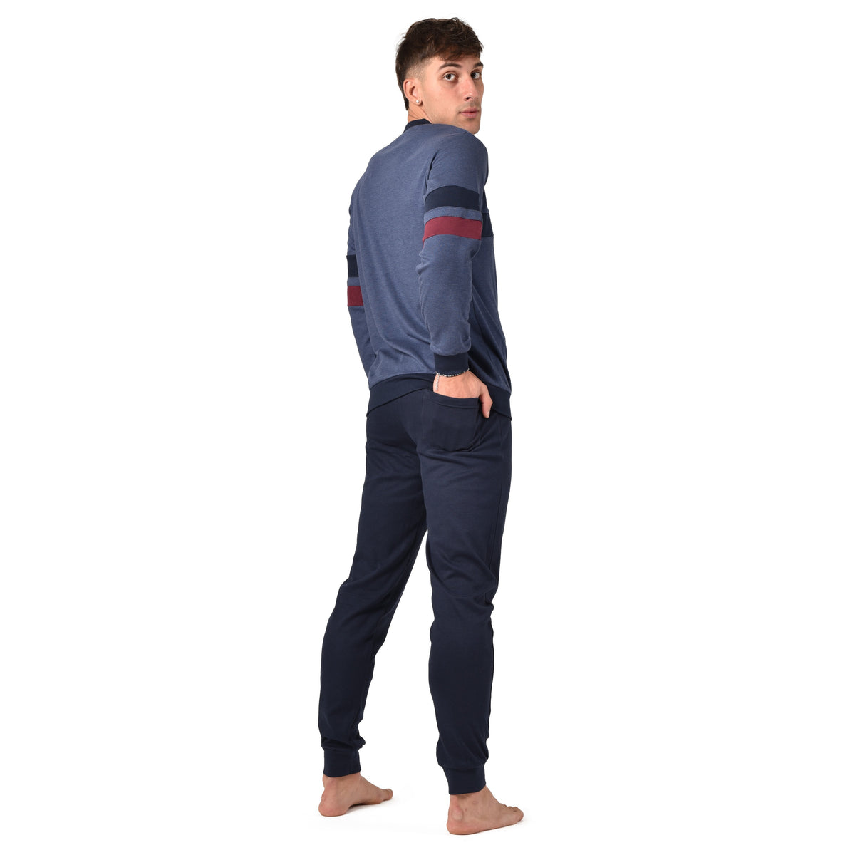 Pigiama uomo Lotto LP4070 caldo cotone blu melange con polsini