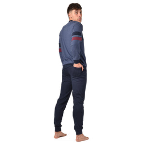 Pigiama uomo Lotto LP4070 caldo cotone blu melange con polsini