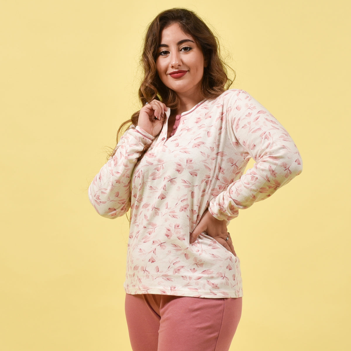 Pigiama donna caldo cotone rosa fiori Cippi 2267