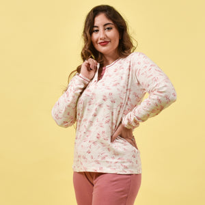 Pigiama donna caldo cotone rosa fiori Cippi 2267